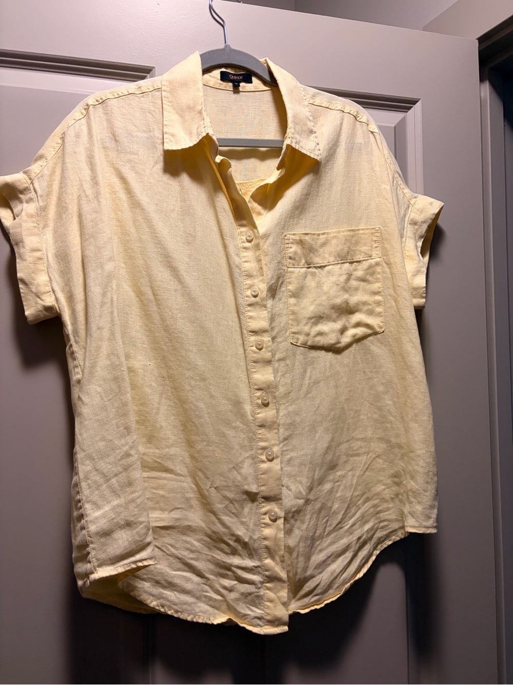 Quince Maternity Shirt Butter Yellow 100% linen